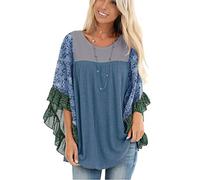 CASURESS Womens Floral Printed 3 4 Sleeve Shirt Batwing Loose Tops Blouses Pullover, Type 5, S