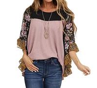 CASURESS Womens Floral Printed 3 4 Sleeve Shirt Batwing Loose Tops Blouses Pullover, Type 7, XL