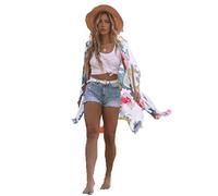 CASURESS Women's Sheer Chiffon Blouse Tops Kimono Cardigan Floral Loose Cover Ups Outwear Plus Size, Type 27, M