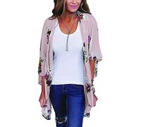 casuress Women's Sheer Chiffon Summer Blouse Tops Kimono Cardigan Floral Casual Loose Cover Ups Swimwear - Pink - XX-Large
