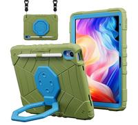 CasurvivePro Compatible with iPad 10.2 7th/8th/9th 2019/2020/2021 Tablet Case, Playable Tablet Cover with 360° Stand/Handle & Shoulder Strap Army Green+Blue