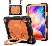 CasurvivePro Compatible with Samsung Galaxy Tab A11 8.7 inch Tablet Case, Kids Rugged Shockproof Cover with Rotating Stand/Handle and Shoulder Strap Black+Orange