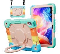 CasurvivePro Compatible with Samsung Galaxy Tab A9 2023 8.7 inch Tablet Case, Kids Rugged Shockproof Cover with Rotating Stand/Handle and Shoulder Strap Rainbow+Pink
