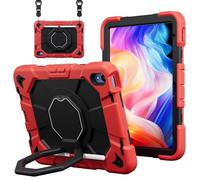 CasurvivePro Compatible with Samsung Galaxy Tab A9+ Plus 11 inch Tablet Case, Kids Rugged Shockproof Cover with Rotating Stand/Handle and Shoulder Strap Big Red+Black