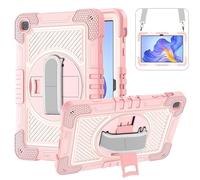 CasurvivePro Rugged Shockproof Tablet Case Compatible with Honor Pad X8 10.1 inch 360° Rotatable Kickstand, Hand Strap Shoulder Strap & Pencil Holder, Protective Cover for Kids/Adults Rose Gold