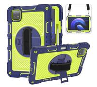 CasurvivePro Tablet Case Compatible with Xiaomi Pad 6/Xiaomi Pad 6 Pro 11 inch 360° Rotatable Kickstand, Shoulder Strap & Pencil Holder, Protective Cover for Kids/Adults Navy Blue + Yellow Green