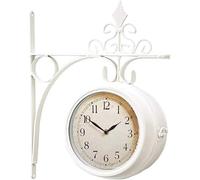 CASVO Dual faced Station Clock Round Wall Hanging Double Sided Garden Clock, Wall-Mounted Retro, Outdoor Clocks Vintage Metal Numeral Garden Number Clock (WHITE)