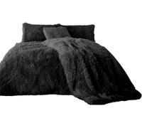 CASVO Teddy Cuddles Fleece Duvet Cover Set Super Soft Hug & Snug Ultra Warm & Cosy Teddy Bear Quilt Cover with Matching Pillowcase Winter Thermal Duvet Cover Set (Charcoal, Double)