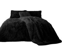 CASVO Teddy Cuddles Fleece Duvet Cover Set Super Soft Hug & Snug Ultra Warm & Cosy Teddy Bear Quilt Cover with Matching Pillowcase Winter Thermal Duvet Cover Set (Black, Double)