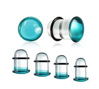 Casvort 12 PCS Unique 0.5mm Increments 14g-6g Comfy Pain-free Single Flare Turquoise Glass Dead Stretching Plugs, Half Sizes Body Piercing Tapers, Pierced Ear Lobe Stretching Kits.