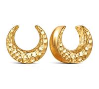 Casvort 2 PCS Hypoallergenic 0G-1" Comfy Hammered Saddle Plugs Hangers, 316 Surgical Stainless Steel Classic Luna Ear Plugs and Tunnels Body Stretching Jewelry for Women Men, 16mm (5/8''), Metal, no