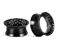 Casvort 2 PCS Hypoallergenic 316 Surgical Stainless Steel Black Classic Hammered Ear Gauges 2g Cozy Double Flared Ear Tunnels 6mm Body Piercing Jewelry