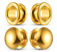 Casvort 4 PCS Hypoallergenic 316 Surgical Stainless Steel Gold Classic Ear Gauges 5/8 Cozy Double Flared Ear Tunnels 16mm Body Piercing Jewelry