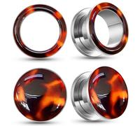 Casvort 4 PCS Hypoallergenic 316 Surgical Stainless Steel Silver Elegant Amber Ear Tunnels Plugs 00g Gauge Earrings for Stretched Ear Lobe Daily Body Jewelry