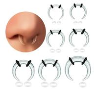 Casvort 7 PCS 14G-2G Cozy Glass Septum Stretching Kits Pincher Taper with O-Rings Buffalo Septum Retainers Hypoallergenic Fresh Stretch Body Piercing Retainers Ear Hangers for Stretched Lobe, 1.6mm