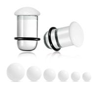 Casvort 8 PCS Unique 0.5mm Increments 2g-0g Comfy Pain-free Single Flare White Glass Dead Stretching Plugs, Hypoallergenic Body Piercing Tapers, Pierced Ear Lobe Stretching Kits.