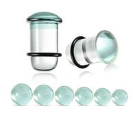 Casvort 8 PCS Unique 0.5mm Increments 5g-2g Comfy Pain-free Single Flare Aqua Glass Dead Stretching Plugs, Hypoallergenic Body Piercing Tapers, Pierced Ear Lobe Stretching Kits.
