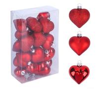Caswynlife 24-Piece Valentine's Day Heart Shaped Christmas Tree Ornaments, Plastic Decorations With Shiny Electroplated Finish, For Holiday Party Decor, Red And Pink(Red)