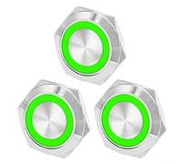 Caswynlife 3pcs 19mm Momentary Push Button Switch with LED Light, Metal Waterproof Self Reset Switch for 12V 24V Automotive Marine Industrial Use, Pre-wired(Green)