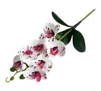 Caswynlife Single Stem Artificial Phalaenopsis Orchid With 7 Flowers And 3 Leaves, Realistic 3D Printed Soft Rubber Fake Flower For Wedding Decoration, Home Decor(White Spot Purple)