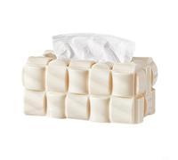 Caswynlife Waffle Tissue Box Holder For Bathroom, Kitchen And Living Room, Modern PET Paper Towel Dispenser With Non-Slip Base, Decorative Cover Fits Most Standard Brands(Cream color)