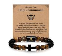 Casxyue First Holy Communion Gift For Boys Cross Bracelets With Initial For Son Grandson Confirmation Christian Gifts (A)