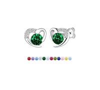 Casxyue S925 Silver Stud Earrings For Women Girls Heart Birthstone Earrings With Cubic Zirconia Birthday Christmas Gifts For Women (May)