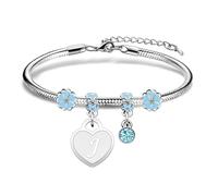 Casxyue Women's Bracelets With Initial Charm Bracelet Silver A-Z Letter Love Heart Pendant Jewellery Birthday Christmas Gifts For Women Teen Girls (J)
