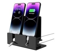 CaSZLUTION Dual Phone Holder Organizer Stand for 2 Phones, Acrylic Desktop Universal Mobile Phone Docking Station Charger Holder with Cable Management, Black