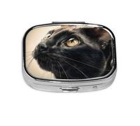 Cat_1 Square Mini Pill Case, Compact Metal Pocket Pill Box with 2 Compartments for Travel