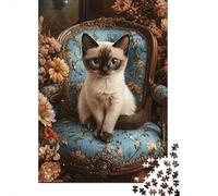 Cat 1000 Piece Jigsaw Cat on Throne Puzzle Stressful Workers Anxiety Relief Cognitive Training Leisure Activity 38x26cm/1000pcs
