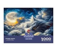 Cat 1000 Piece Jigsaw Puzzle - Fun And Challenging Family Game for Adults, Cat in Moonlit Clouds Great Gift Idea 52x38cm/1000pcs