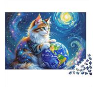 Cat 1000 Piece Jigsaw Puzzle Kitten Holding Earth Planet for Adult Educational Games Beautiful Decoration Difficult Challenging Birthday Gifts 70x50cm/1000pcs