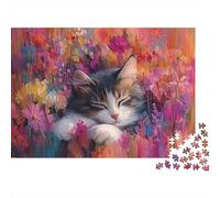 Cat 1000 Piece Jigsaw Puzzles Cat Sleeping Flower Field Adults Aged 12 And Above Educational Games Beautiful Decoration Challenge High Difficulty Male And Female Birthday 52x38cm/1000pcs Gifts