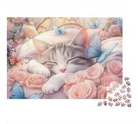 Cat 1000 Piece Jigsaw Puzzles Sleeping Cat Rose Bed Adults Aged 12 And Above Educational Game Home Decoration Challenge High Difficulty Male And Female Birthday 52x38cm/1000pcs Gifts
