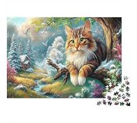 Cat 1000Piece JigsawPuzzlesCat Winter Tree ForAdult Colourful LargePiecePuzzles Age12+byth Challenging The Impossible Difficult Game Brainteasing Adults Jigsaw Puzzle 52x38cm/1000pcs