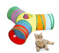 Cat - 25.2x9x9in 3-Way Interactive Play Tube, Foldable Pet Exercise with Ball Toy, Kitten Activity Tube | Indoor Outdoor Entertainment for Puppy, Rabbit, Ferret, Small Animal, Home
