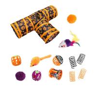 Cat 3 Tunnel Toys Set Foldable, Halloween Kitten Toys | Cat Interactive Halloween 3 Way Hole Tunnel, Fluffy Wand, Ball, Spring Mice, for Indoor Cats Kittens Pets Furry Friends