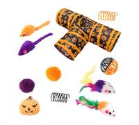 Cat 3 Tunnel Toys Set Foldable, Halloween Kitten Toys | Set Interactive Halloween 3 Way Hole Tunnel, Fluffy Wand, Ball, Spring Mice, for Indoor Cats Kittens Pets Furry Friends