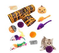 Cat 3 Tunnel Toys Set Retractable Tunnel Fluffy Wand Ball Spring Mice | Channel Interactive Halloween 3 Way Hole Tunnel, Fluffy Wand, Ball, Spring Mice, for Indoor Cats Kittens Pets Furry Friends