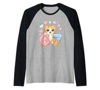 Cat 6-7 Meme Shirt with Ice Cream - Funny Animal Humor Raglan Baseball Tee