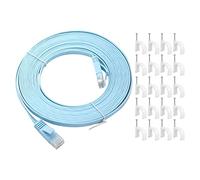 Cat 6 Ethernet Cable 10M, High-Speed Flat RJ45 LAN Gigabit Network Cable with 100 Fixing Clip, Pure Copper Core Ethernet Cable 100Mbps Transmission Rate(BLue)