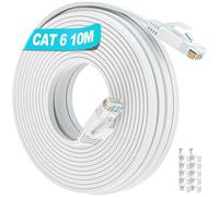 Cat 6 Ethernet Cable 10m, High Speed Internet Cable 10m RJ45 Cable Flat LAN Cable Gigabit 1000Mbps Network Cable White Patch Cable Extra Long Wifi Cable Slim Wlan Cable for Router