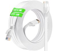 Cat 6 Ethernet Cable 10m, High Speed Internet Cable 10m Flat White, RJ45 Network Cable 1000Mbps 250MHz, 10 meter LAN Cable Gigabit Indoor Outdoor for Router Switch Modem PC Patch Panel (10 Clips)