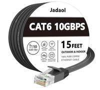 Cat 6 Ethernet Cable 15 ft, Flat Internet Network Lan patch cord Short, faster than Cat5e/Cat5, Solid Cat6 High Speed Computer RJ45 Wire for Modem, Router, PS4, Xbox, Switch, Camera, TV, Hub - Black