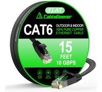 Cat 6 Ethernet Cable 15 ft, Indoor&Outdoor, High Speed 10Gbps Flat Internet Network Cable, Pure Copper Ethernet Patch Cable Long, Computer LAN Cable with Clips & Straps for Router, Modem, PS4/5, Black