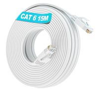 Cat 6 Ethernet Cable 15m, Internet Cable High Speed, Network Cable 15 Meter Flat, LAN Cable Extra Long White, RJ45 Cables Gigabit 1000Mbps Wlan Cables Thin Patch Cables for Modem Router