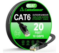 Cat 6 Ethernet Cable 20 ft, Indoor&Outdoor, High Speed 10Gbps Flat Internet Network Cable, Pure Copper Ethernet Patch Cable Long, Computer LAN Cable with Clips & Straps for Router, Modem, PS4/5, Black