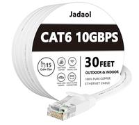 Cat 6 Ethernet Cable 30 ft White - Flat Internet Network LAN Patch Cords - Solid Cat6 High Speed Computer Wire with Clips& Snagless Rj45 Connectors for Router, Modem - Faster Than Cat5e/Cat5-30 feet