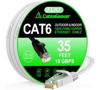 Cat 6 Ethernet Cable 35 ft, Indoor&Outdoor, High Speed 10Gbps Flat Internet Network Cable, Pure Copper Ethernet Patch Cable Long, Computer LAN Cable with Clips & Straps for Router, Modem, PS4/5, White